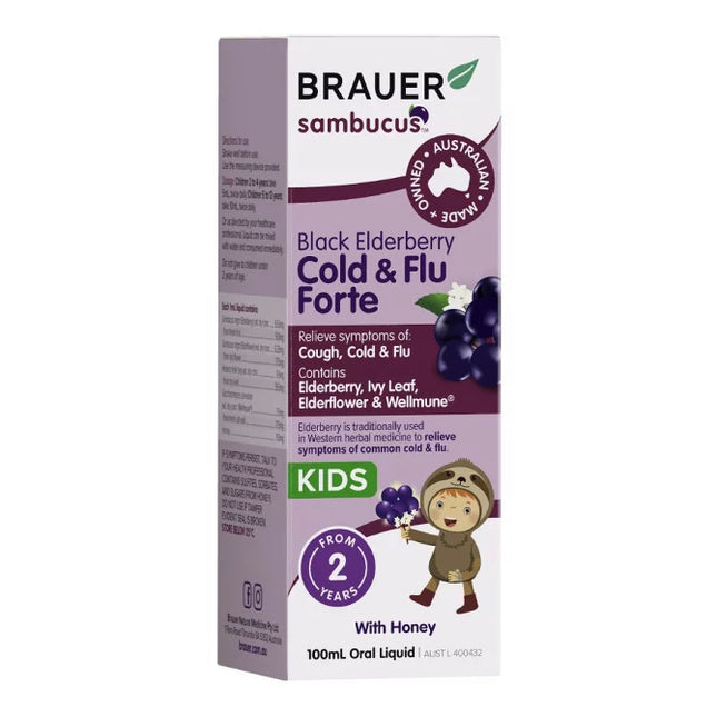 Brauer Sambucus Cold & Flu Forte For Kids 100ml - OhYouLuckyDuck.com.au