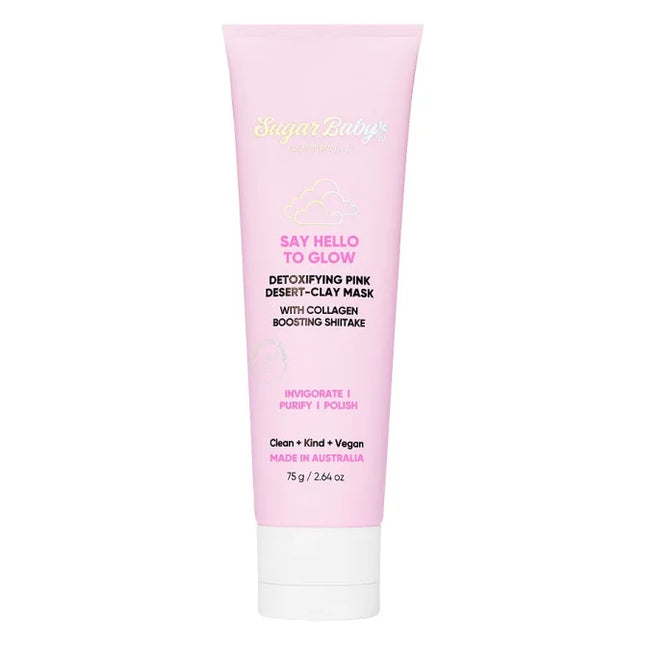 SugarBaby Say Hello To Glow Detoxifying Pink Desert-Clay Mask With Collagen Boosting Shitake 75g - OhYouLuckyDuck.com.au