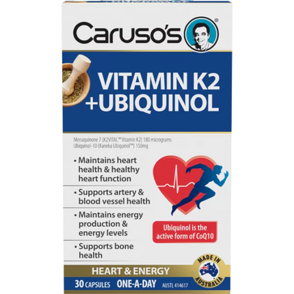 Carusos Vitamin K2 Plus Ubiquinol 30 Capsules - OhYouLuckyDuck.com.au