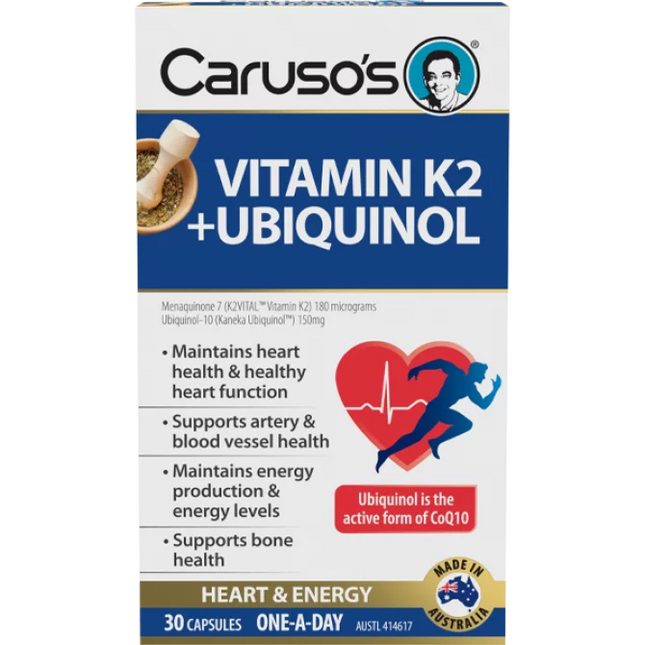 Carusos Vitamin K2 Plus Ubiquinol 30 Capsules - OhYouLuckyDuck.com.au