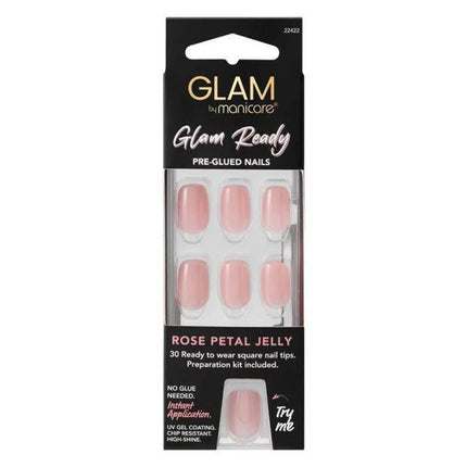 Manicare Glam Ready Pre Glued Nails Rose Petal Jelly 30pcs - OhYouLuckyDuck.com.au