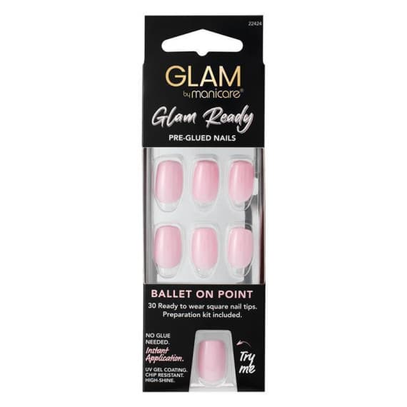 Manicare Glam Ready Pre Glued Nails Ballet On Point 30pcs - OhYouLuckyDuck.com.au