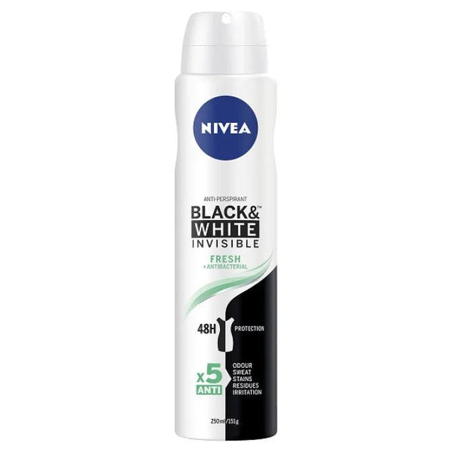 Nivea Black And White Invisible Fresh AntiPerspirant Aerosol Deodorant 250ml - OhYouLuckyDuck.com.au