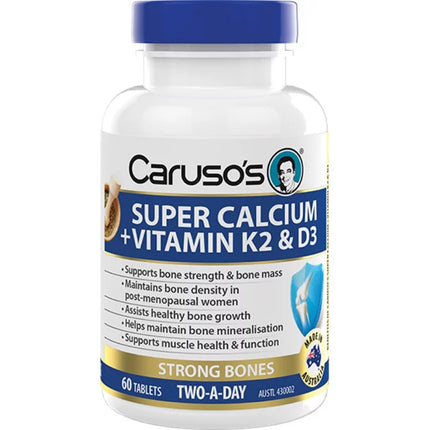 Carusos Super Calcium Plus Vitamin K2 And D3 60 Tablets - OhYouLuckyDuck.com.au
