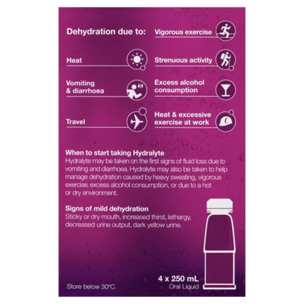 Hydralyte Electrolyte Solution Apple Blackcurrant 4 X 250ml - OhYouLuckyDuck.com.au