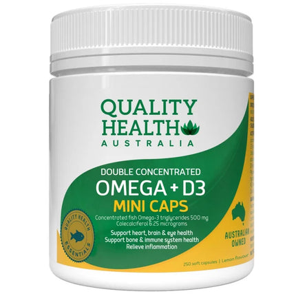 Quality Health Double Concentrated Omega Plus Vitamin D 250 Mini Capsules
