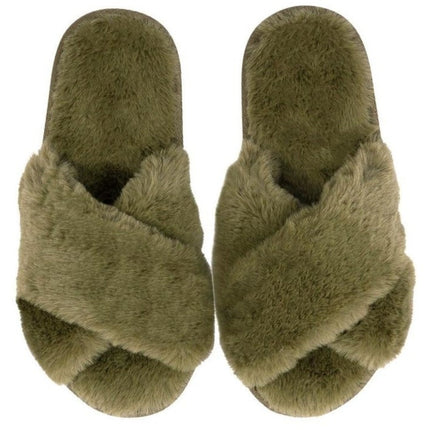 SnuggUps Women Cross Open Toe Slippers Olive Medium EU38 39