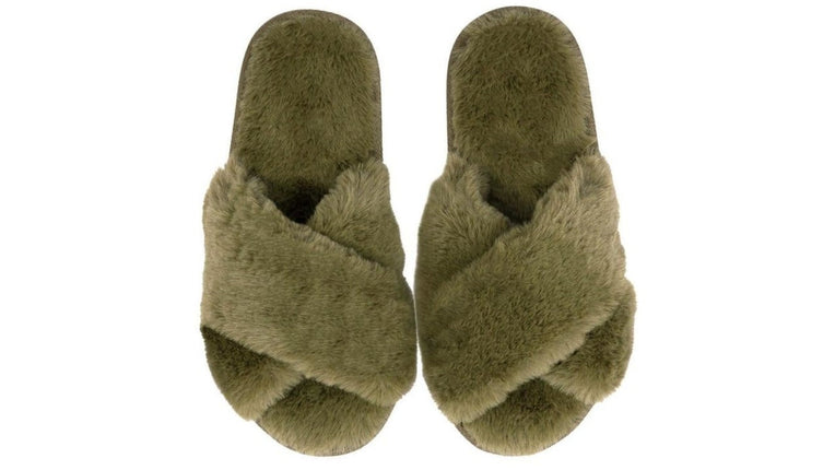SnuggUps Women Cross Open Toe Slippers Olive Medium EU38 39