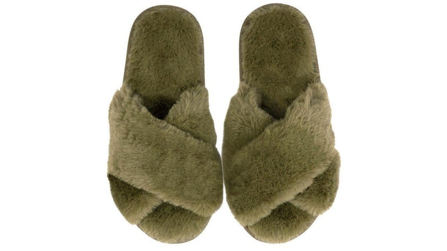 SnuggUps Women Cross Open Toe Slippers Olive Medium EU38 39