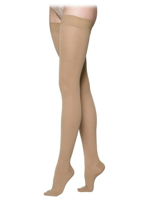 Sigvaris Essential Cotton Unisex Thigh-High Grip-Top Compression Stockings 20-30mmHg Open Toe Small/Long Crispa