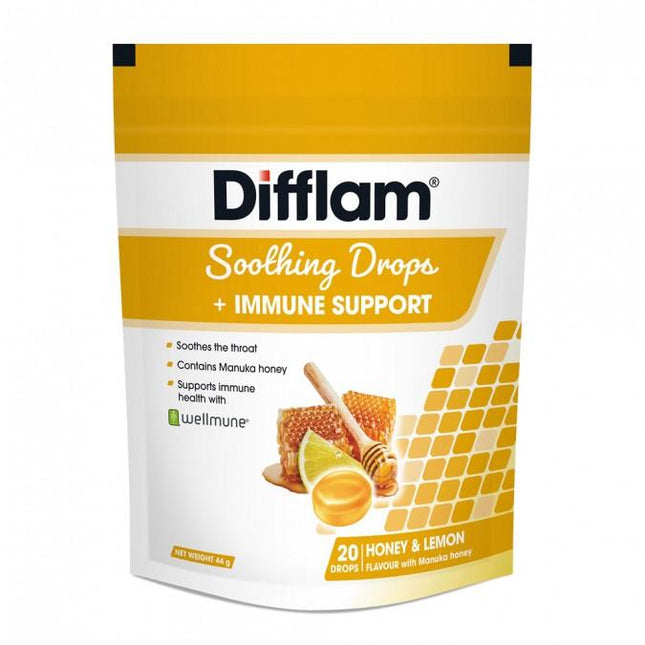 Difflam Soothing Drops + Immune Support Honey & Lemon 20 Drops - OhYouLuckyDuck.com.au