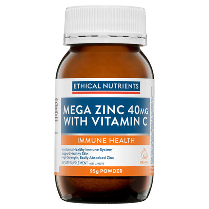 Ethical Nutrients Mega Zinc Powder With Vitamin C Powder Raspberry 95G - OhYouLuckyDuck.com.au