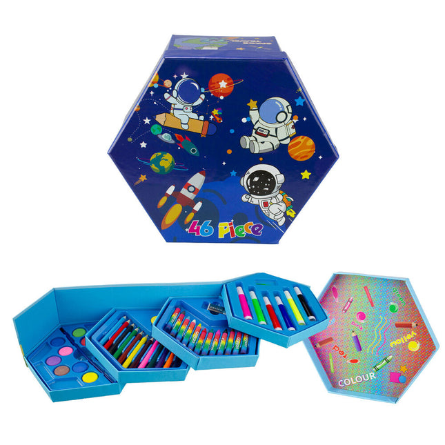 LCorp Kids Art Set 46 Pieces Space Theme with Paint Markers Crayons & Pencils