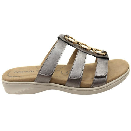 Homyped Dream Triple Slide Sandals in Dark Silver and Gold Size 6