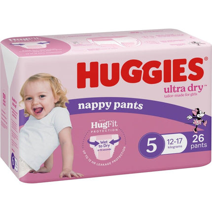 Huggies Girl Walker Nappy Pants Size 5 Girl 12 to 17KG 26 Pants