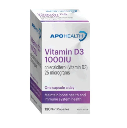 APOHealth Vitamin D3 1000IU 130 Capsules - OhYouLuckyDuck.com.au