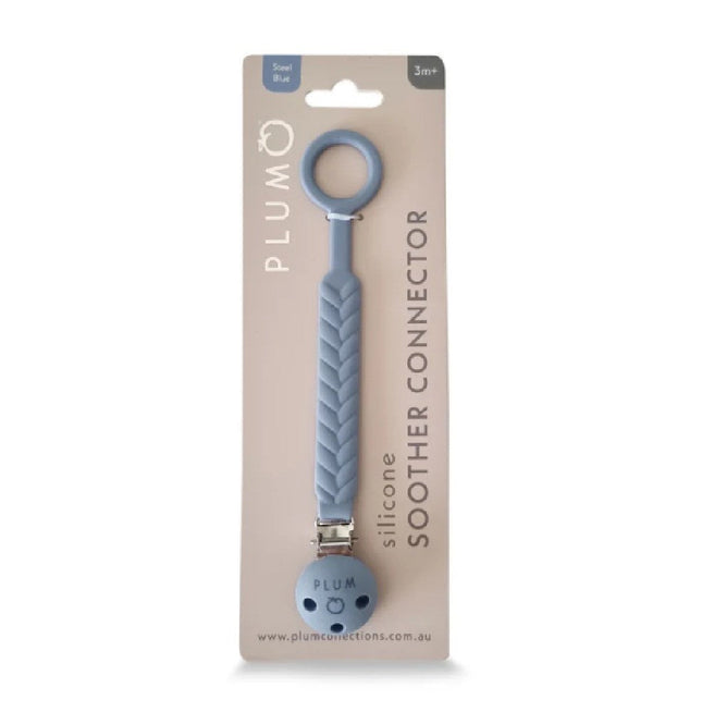 Plum Silicone Soother Connector Steel Blue