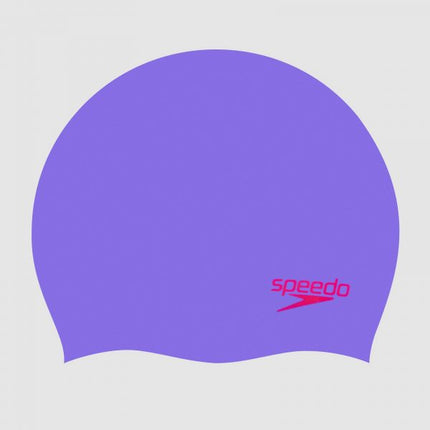 Speedo Plain Moulded Silicone Junior Swimming Cap Lilac And Red