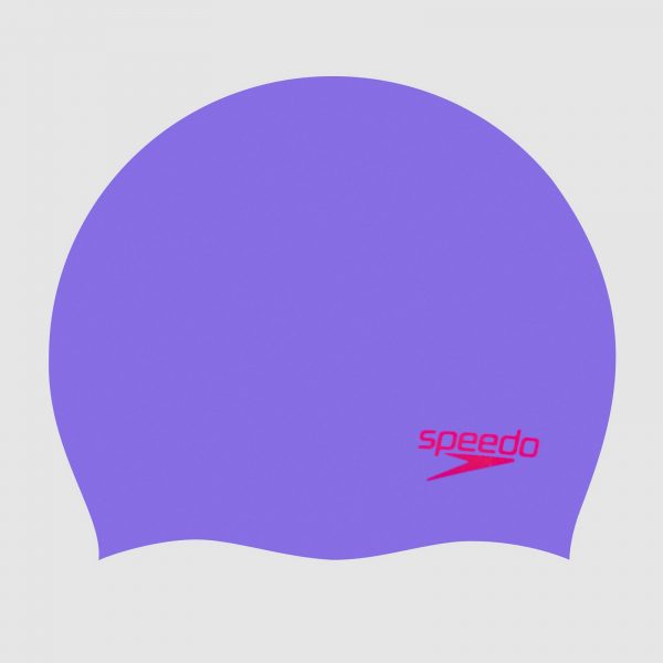 Speedo Plain Moulded Silicone Junior Swimming Cap Lilac And Red