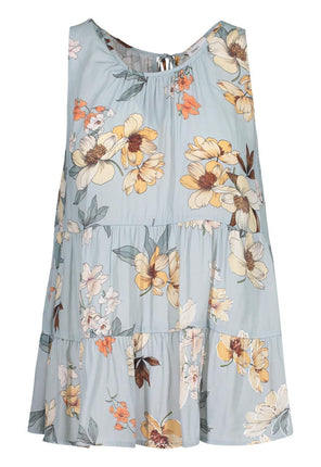 Tribal Flounced Sleeveless Round Neck Top Desert Sky
