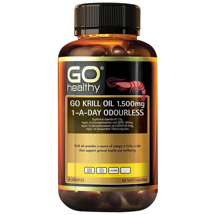 Go Healthy Go Krill Oil 1500mg 1-A-Day Odourless 60 Soft Gel Capsules
