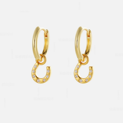 Zafino Lucky Hoop Gold Earrings with Pave Horseshoe Charm