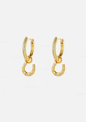 Zafino Lucky Hoop Gold Earrings with Pave Horseshoe Charm