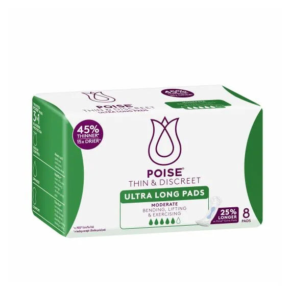 Poise Thin & Discreet Ultra Long Pads 8 Pack - OhYouLuckyDuck.com.au