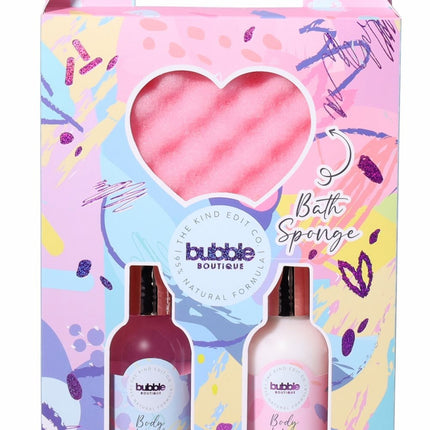 The Kind Edit Co. Bubble Boutique Lather & Soak Gift Set 100ml Body Wash + 100ml Body Lotion + Sponge - OhYouLuckyDuck.com.au
