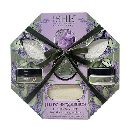 Pure Organics Luxury Spa Time Gift Set with Lavender and Rose Geranium 2 x 250ML