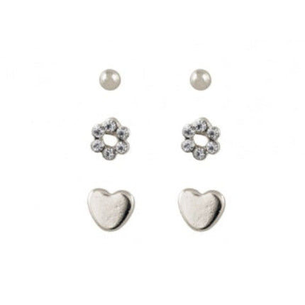 Studex Sensation Heart Daisy Set Rhodium