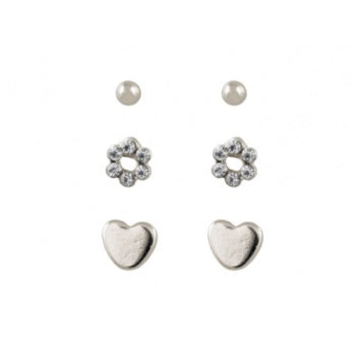 Studex Sensation Heart Daisy Set Rhodium