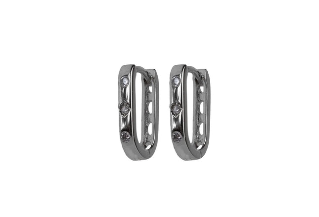 Adnohr Sensation Rectangle Huggie Earrings Rhodium Plated