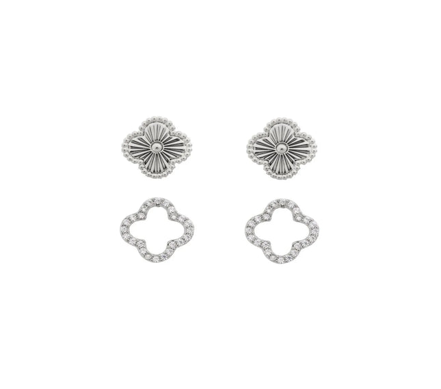 Studex Sensation Cubic Zirconia Clover Jewelry Set Rhodium Plated