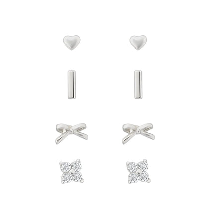Sensation Bow Earring Stack Set Rhodium Plated