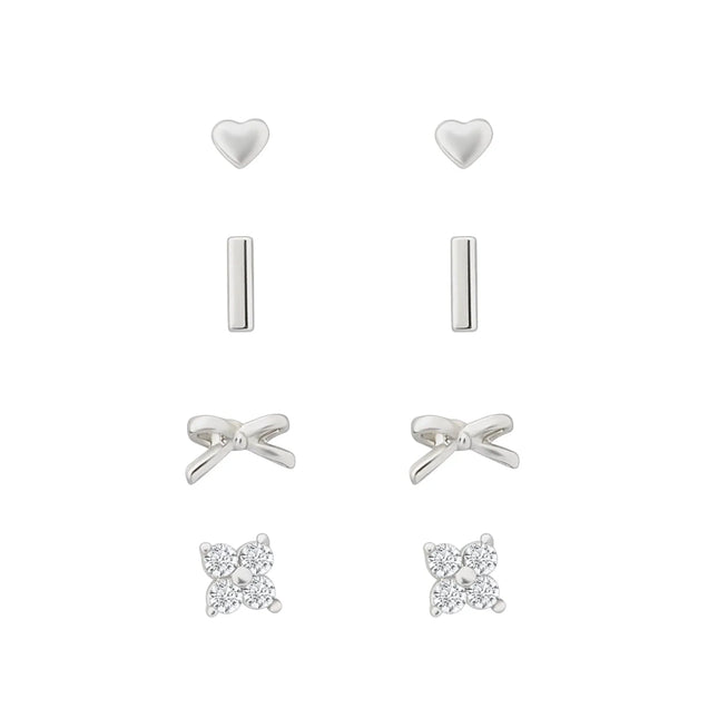 Sensation Bow Earring Stack Set Rhodium Plated