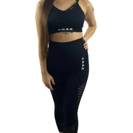 P.O.S.E  Abloom Black Seamless 7/8 Gym Fitness Wear Leggings