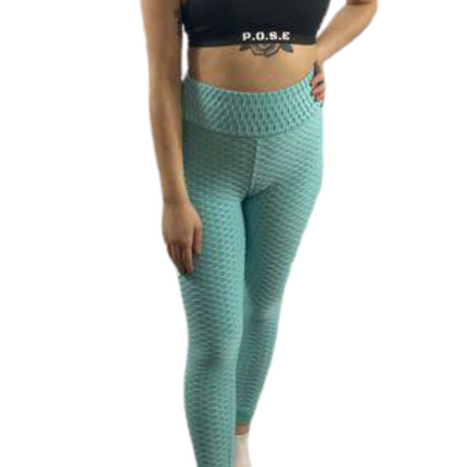 P.O.S.E Fortitude Textured Anti Cellulite Light Blue Scrunch Butt Lifting Gym Leggings