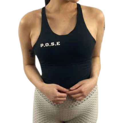 P.O.S.E Black Energise Gym Crop Top/Sports Bra