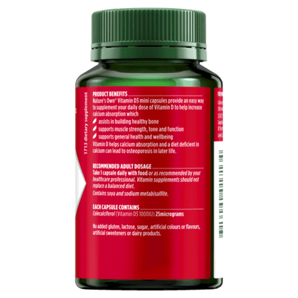 Natures Own Vitamin D3 1000IU 200 Capsules - OhYouLuckyDuck.com.au