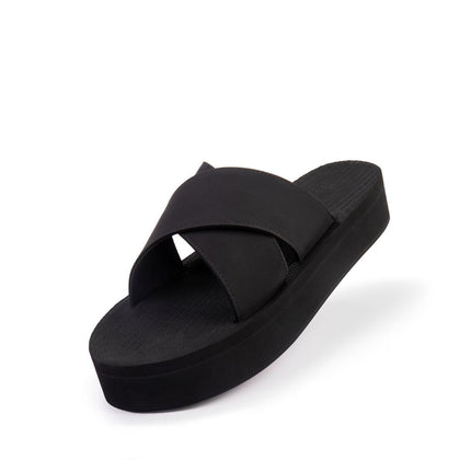 Indosole Women Platform Cross Sandal Black Size 4 to 5