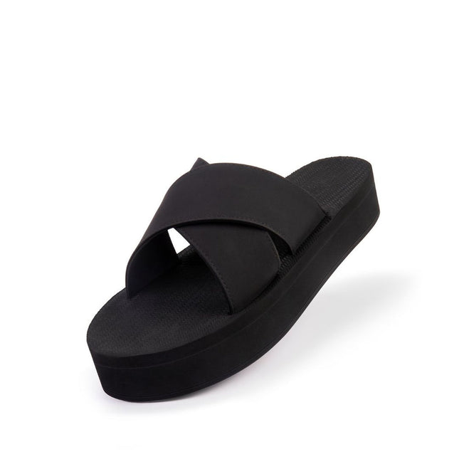 Indosole Women Platform Cross Sandal Black Size 4 to 5