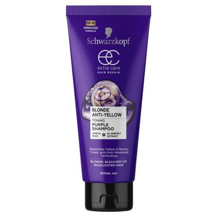Schwarzkopf Extra Care Blonde Anti-Yellow Toning Purple Shampoo 250mL - OhYouLuckyDuck.com.au