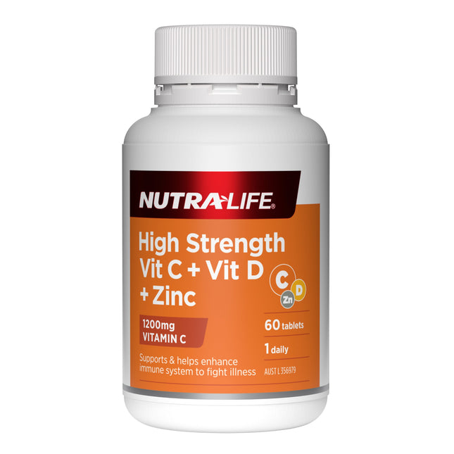 Nutralife High Strength Vitamin C + D + Zinc Tabs 60
