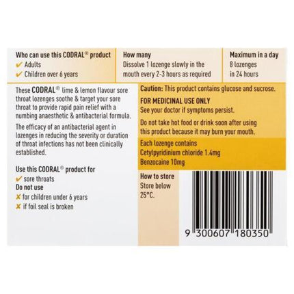 Codral Lime & Lemon Sore Throat Lozenges 36 - OhYouLuckyDuck.com.au