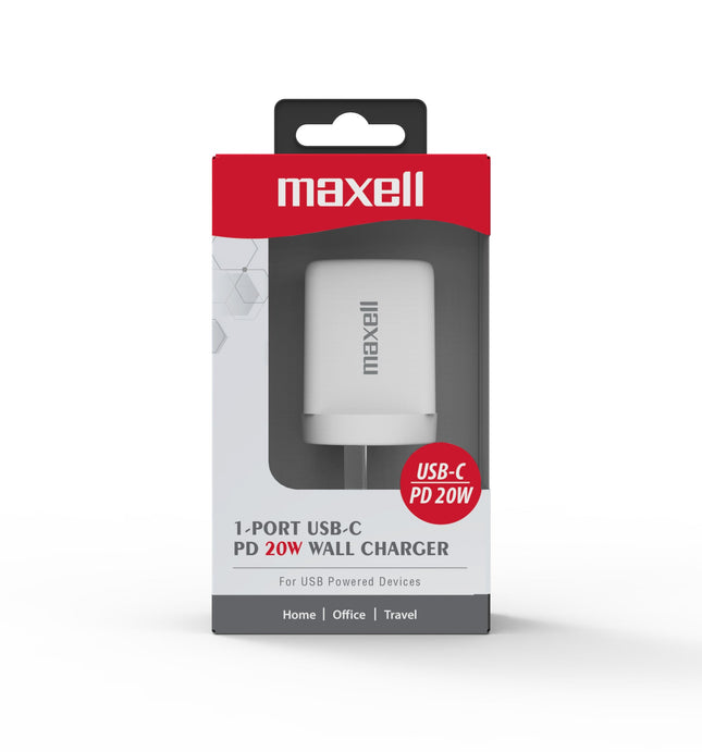 Maxell USB C Wall Charger 1 Port 20W Power Delivery Fast Charging Adapter