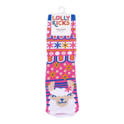 Lolly Kicks Llama Socks Size 9-12 Years