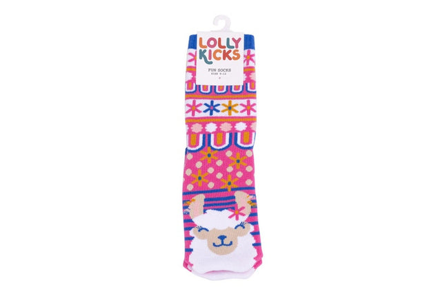 Lolly Kicks Llama Socks Size 9-12 Years