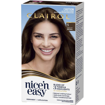 Clairol Nice n Easy Permanent Hair Colour 5 Medium Brown 1 Application