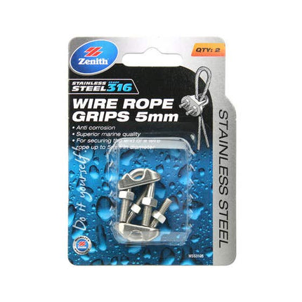 Zenith Wire Rope Grip Stainless Steel 5mm 2 Pack